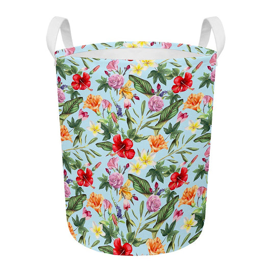Hibiscus Flower Floral Pattern Print Round Laundry Basket
