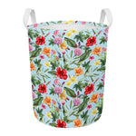 Hibiscus Flower Floral Pattern Print Round Laundry Basket