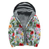 Hibiscus Flower Floral Pattern Print Sherpa Lined Zip Up Hoodie