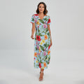 Hibiscus Flower Floral Pattern Print Short Sleeve Maxi Dress