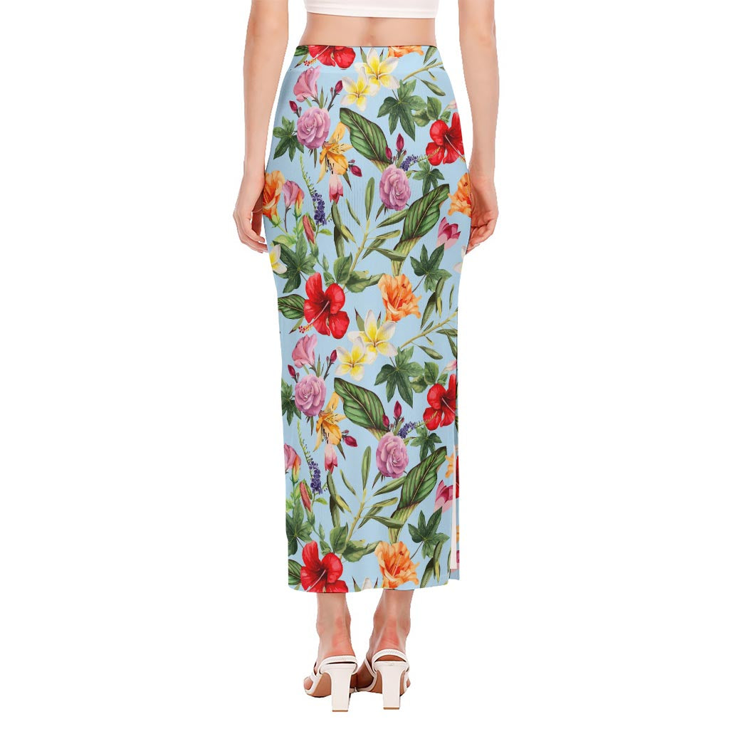Hibiscus Flower Floral Pattern Print Side Slit Maxi Skirt