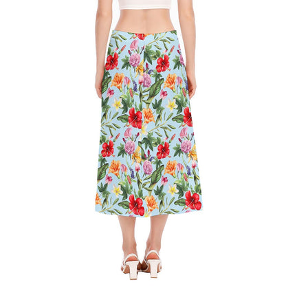 Hibiscus Flower Floral Pattern Print Side Slit Midi Skirt
