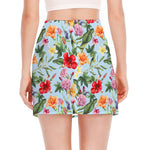 Hibiscus Flower Floral Pattern Print Side Slit Mini Skirt