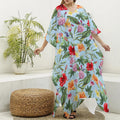 Hibiscus Flower Floral Pattern Print Silk V-Neck Kaftan Dress