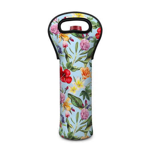 Hibiscus Flower Floral Pattern Print Single Neoprene Wine Tote