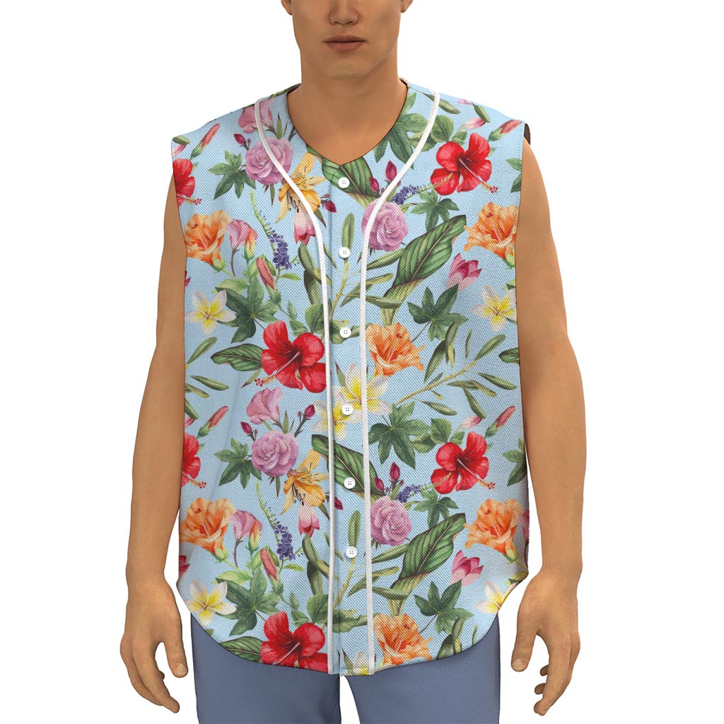 Hibiscus Flower Floral Pattern Print Sleeveless Baseball Jersey