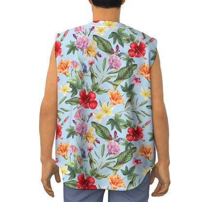 Hibiscus Flower Floral Pattern Print Sleeveless Baseball Jersey