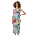 Hibiscus Flower Floral Pattern Print Slim Fit Midi Cami Dress