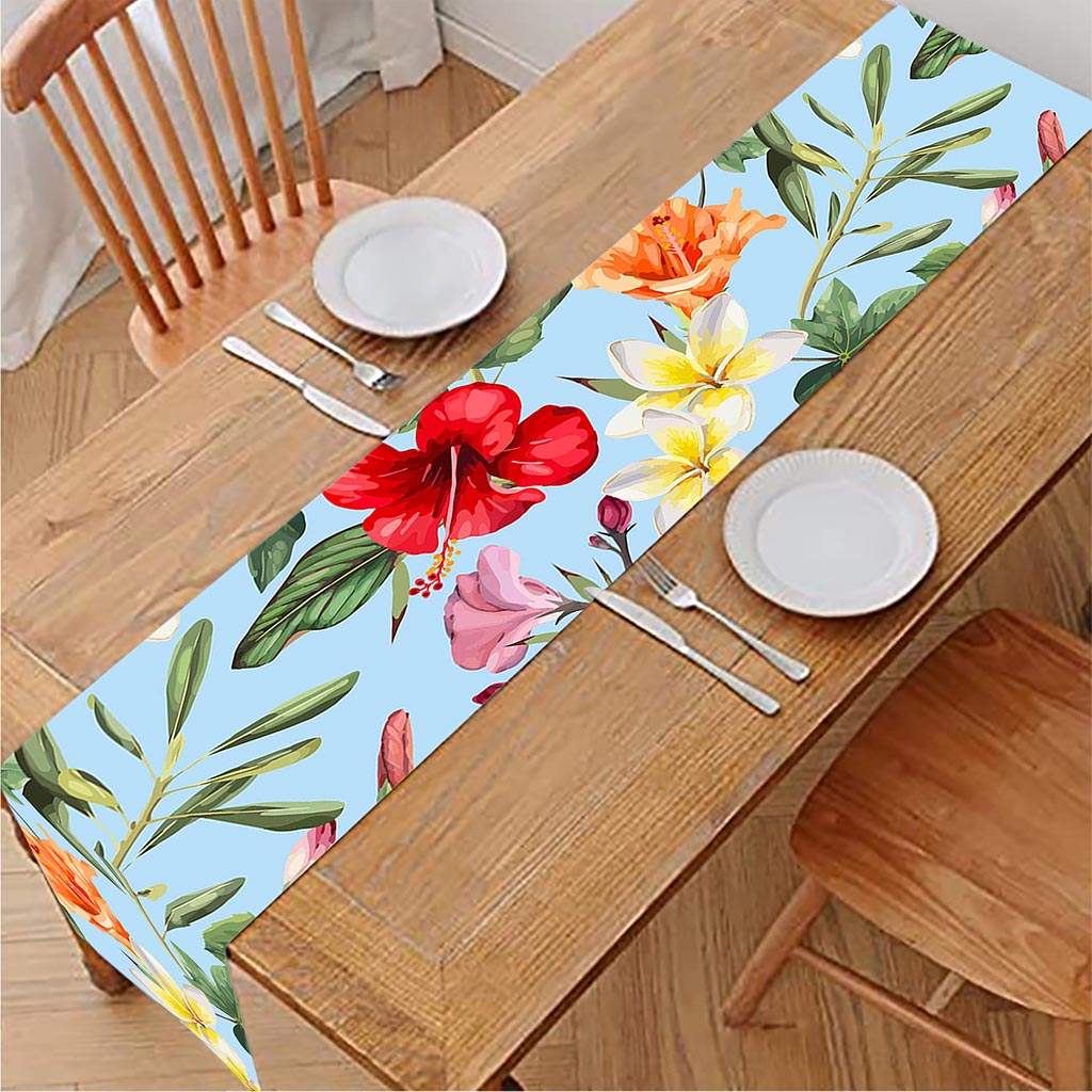 Hibiscus Flower Floral Pattern Print Table Runner