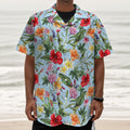 Hibiscus Flower Floral Pattern Print Textured Short Sleeve Shirt