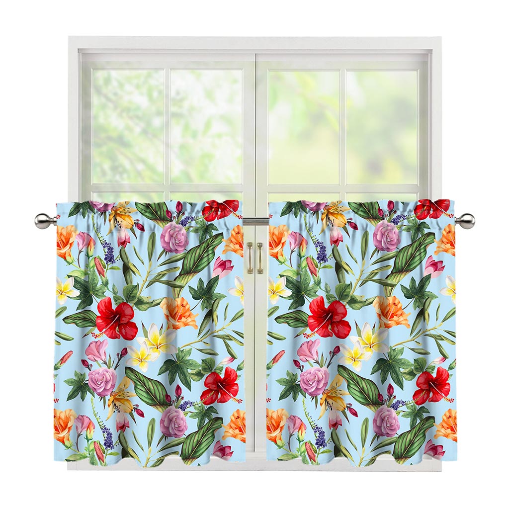 Hibiscus Flower Floral Pattern Print Tier Curtains
