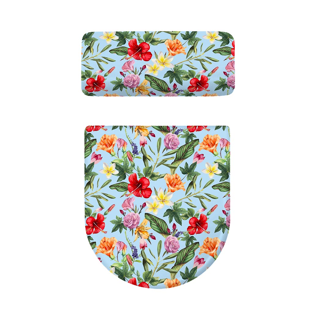 Hibiscus Flower Floral Pattern Print Toilet Lid And Tank Cover Set