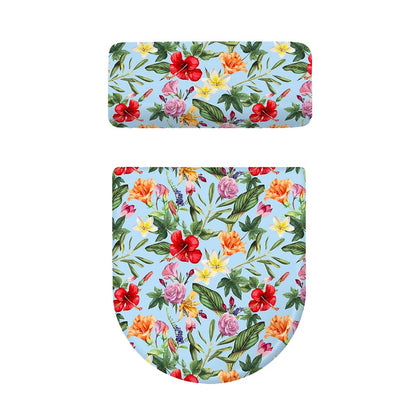 Hibiscus Flower Floral Pattern Print Toilet Lid And Tank Cover Set