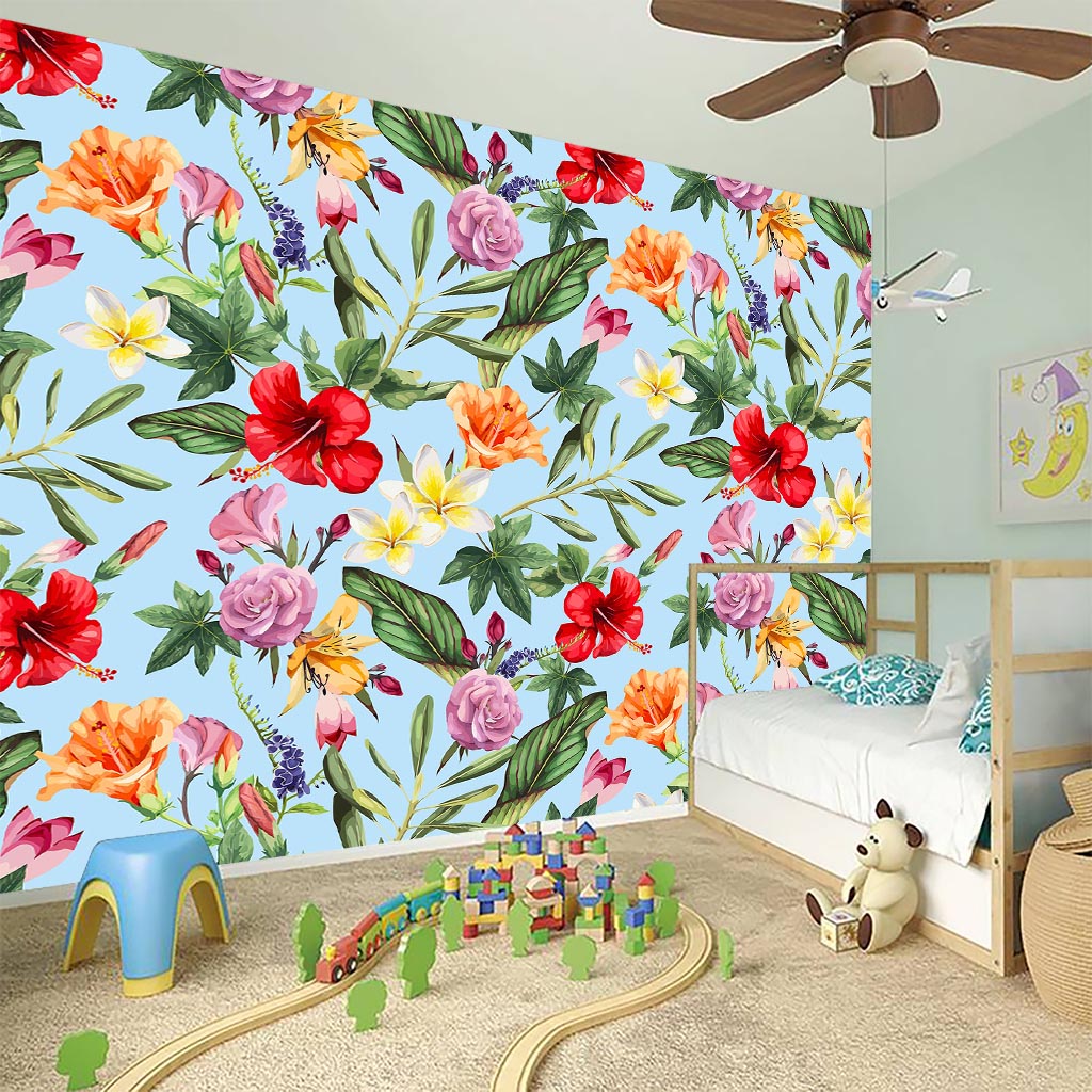 Hibiscus Flower Floral Pattern Print Wall Sticker