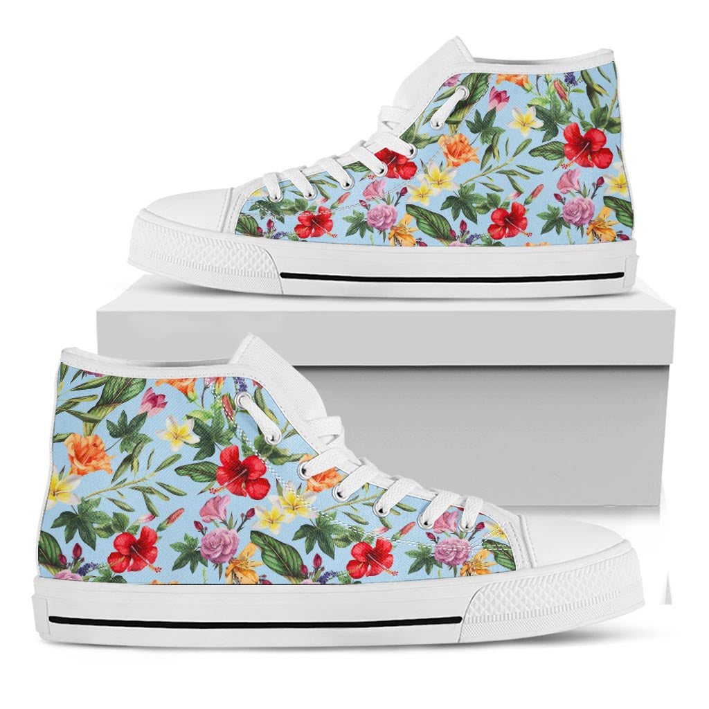 Hibiscus Flower Floral Pattern Print White High Top Sneakers