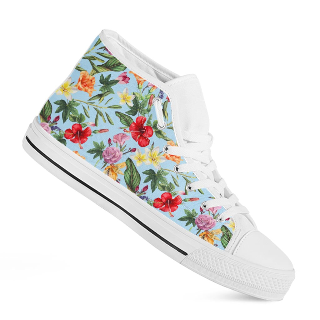 Hibiscus Flower Floral Pattern Print White High Top Sneakers