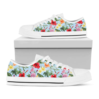 Hibiscus Flower Floral Pattern Print White Low Top Sneakers