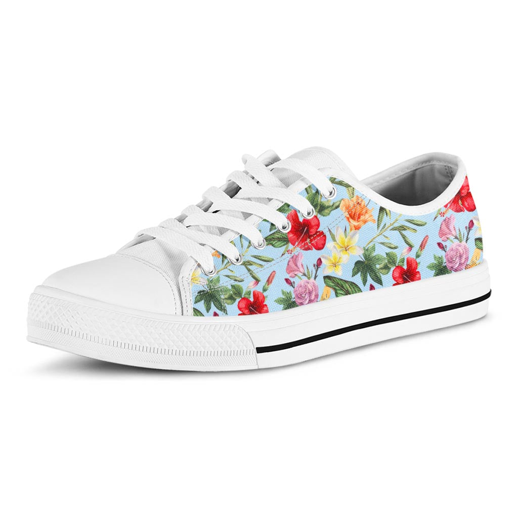 Hibiscus Flower Floral Pattern Print White Low Top Sneakers