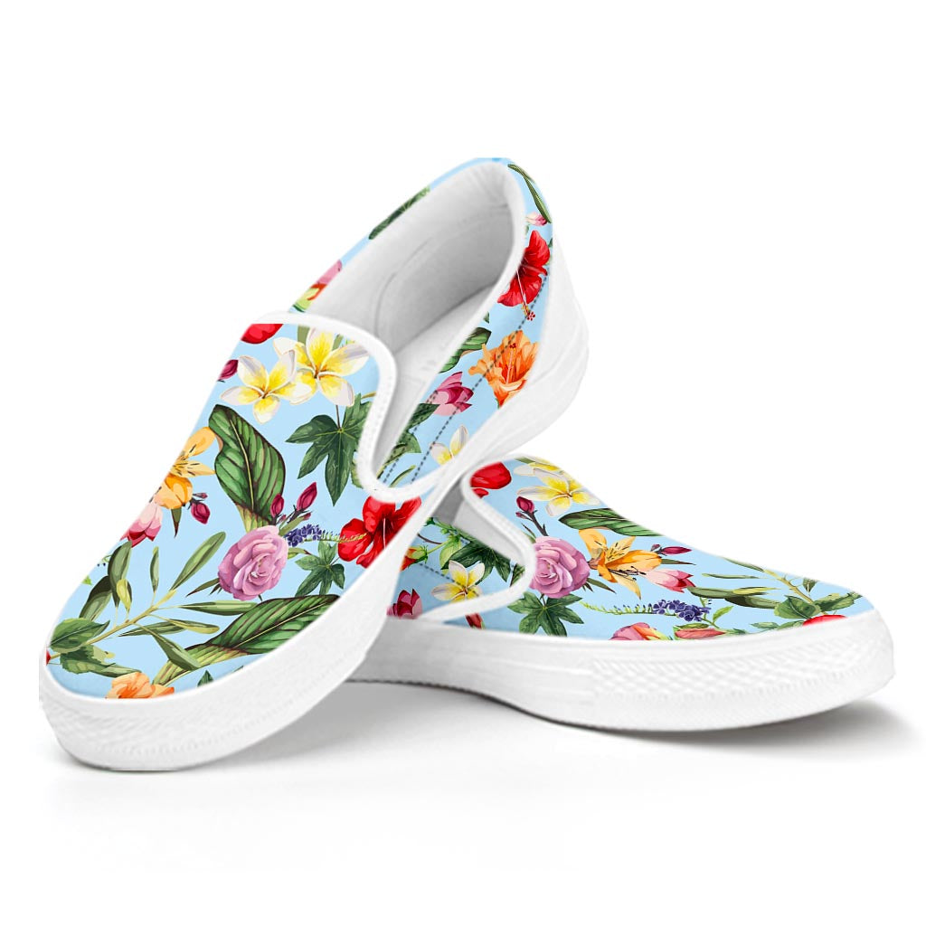 Hibiscus Flower Floral Pattern Print White Slip On Sneakers