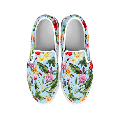 Hibiscus Flower Floral Pattern Print White Slip On Sneakers