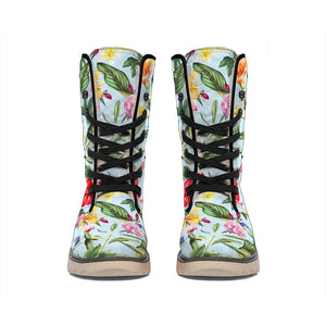 Hibiscus Flower Floral Pattern Print Winter Boots