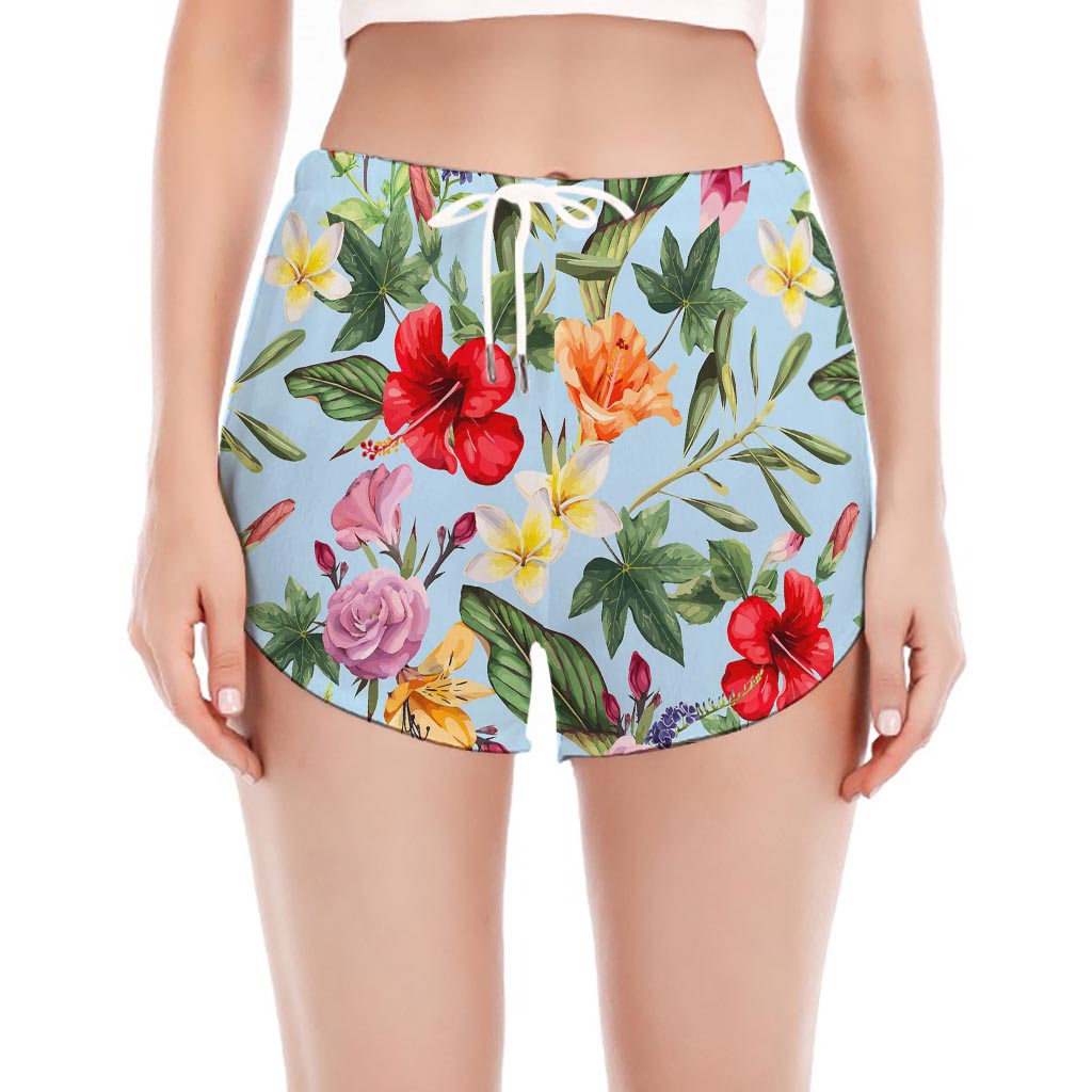 Hibiscus Flower Floral Pattern Print Women's Split Running Shorts