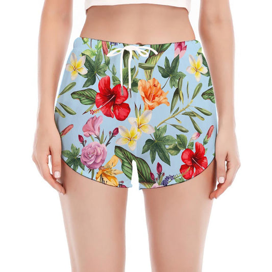 Hibiscus Flower Floral Pattern Print Women's Split Running Shorts