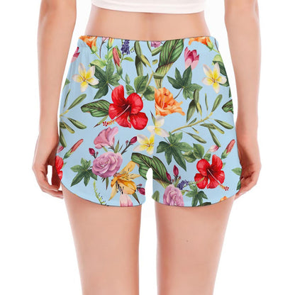 Hibiscus Flower Floral Pattern Print Women's Split Running Shorts