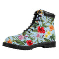 Hibiscus Flower Floral Pattern Print Padded Collar Lace Up Boots