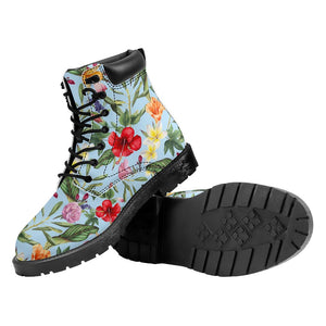 Hibiscus Flower Floral Pattern Print Work Boots