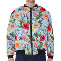 Hibiscus Flower Floral Pattern Print Zip Sleeve Bomber Jacket