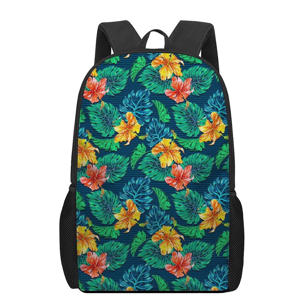 Hibiscus Monstera Hawaii Pattern Print 17 Inch Backpack