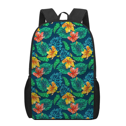 Hibiscus Monstera Hawaii Pattern Print 17 Inch Backpack