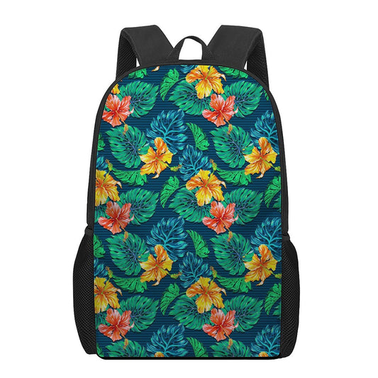 Hibiscus Monstera Hawaii Pattern Print 17 Inch Backpack