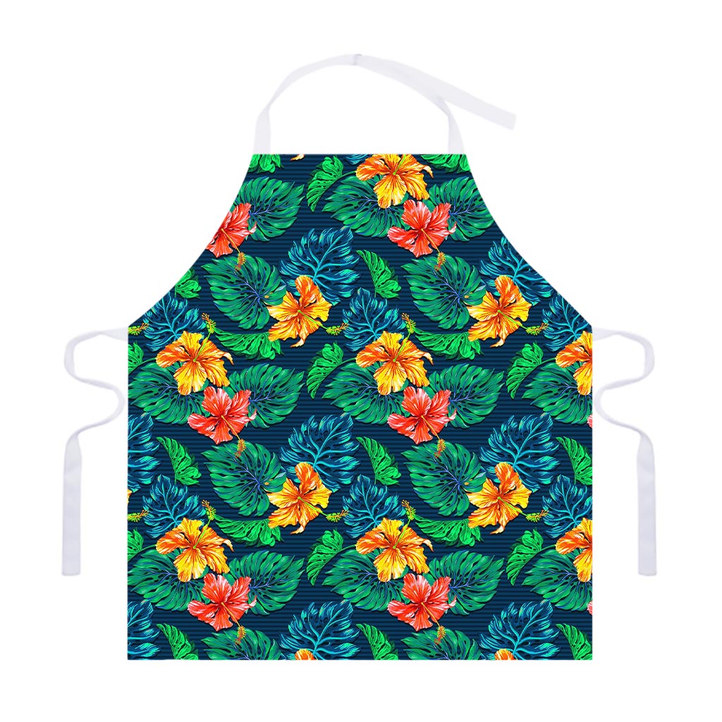 Hibiscus Monstera Hawaii Pattern Print Adjustable Apron
