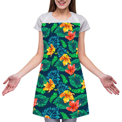 Hibiscus Monstera Hawaii Pattern Print Adjustable Apron