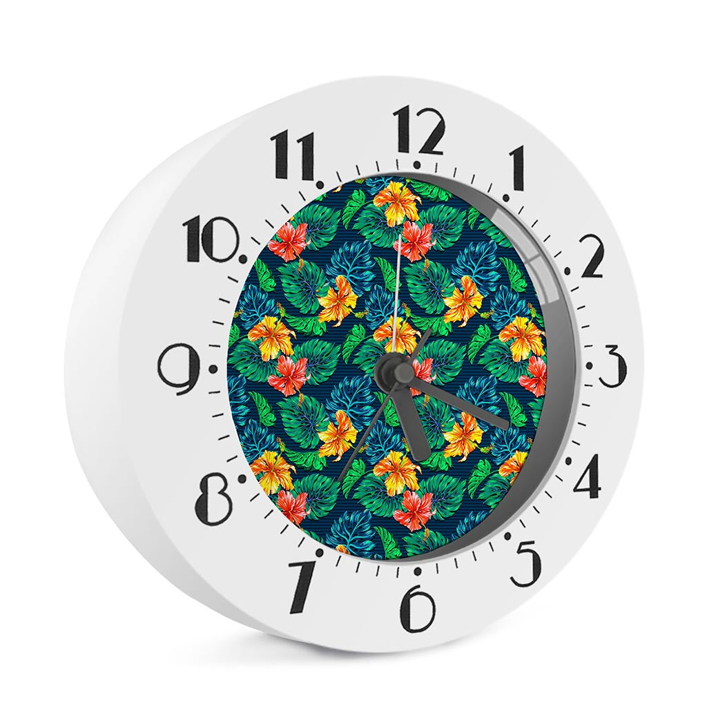 Hibiscus Monstera Hawaii Pattern Print Alarm Clock