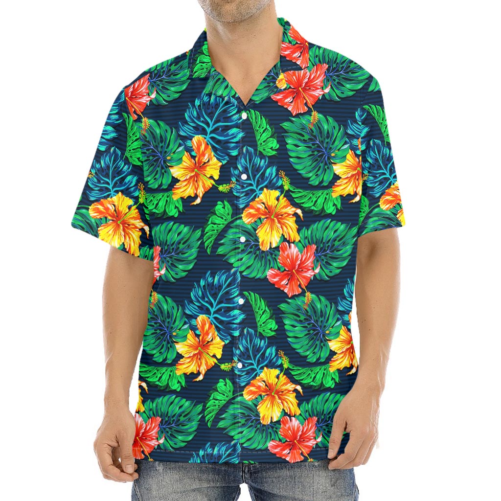 Hibiscus Monstera Hawaii Pattern Print Aloha Shirt
