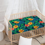 Hibiscus Monstera Hawaii Pattern Print Baby Crib Sheet