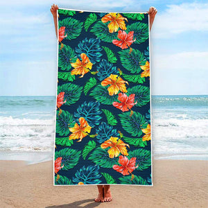 Hibiscus Monstera Hawaii Pattern Print Beach Towel