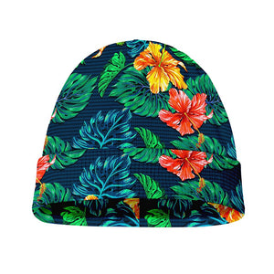 Hibiscus Monstera Hawaii Pattern Print Beanie