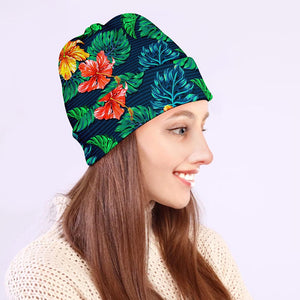 Hibiscus Monstera Hawaii Pattern Print Beanie