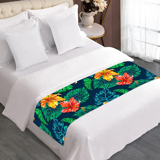 Hibiscus Monstera Hawaii Pattern Print Bed Runner