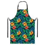 Hibiscus Monstera Hawaii Pattern Print Bib Apron With Pocket