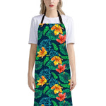 Hibiscus Monstera Hawaii Pattern Print Bib Apron With Pocket