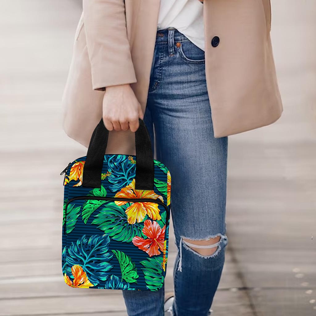Hibiscus Monstera Hawaii Pattern Print Bible Tote Bag