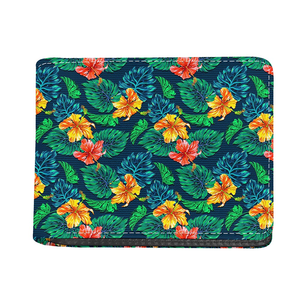 Hibiscus Monstera Hawaii Pattern Print Bifold Wallet