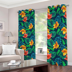 Hibiscus Monstera Hawaii Pattern Print Blackout Grommet Curtains