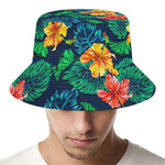Hibiscus Monstera Hawaii Pattern Print Bucket Hat