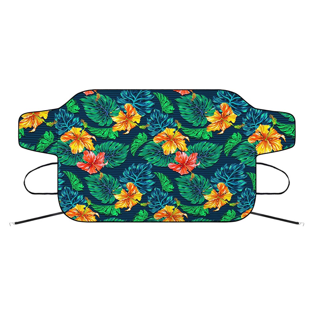 Hibiscus Monstera Hawaii Pattern Print Car Windshield Snow Cover